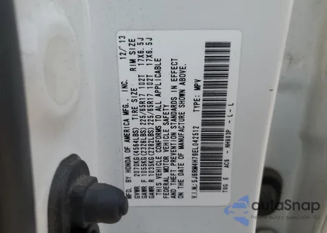 2014 Honda Cr-V Exl из США, поврежденный, VIN 5J6RM4H79EL042512